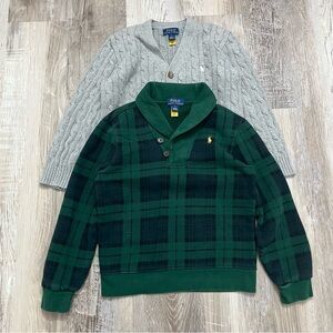 Polo Ralph Lauren boys size 7 sweaters cable knit preppy gray cardigan plaid